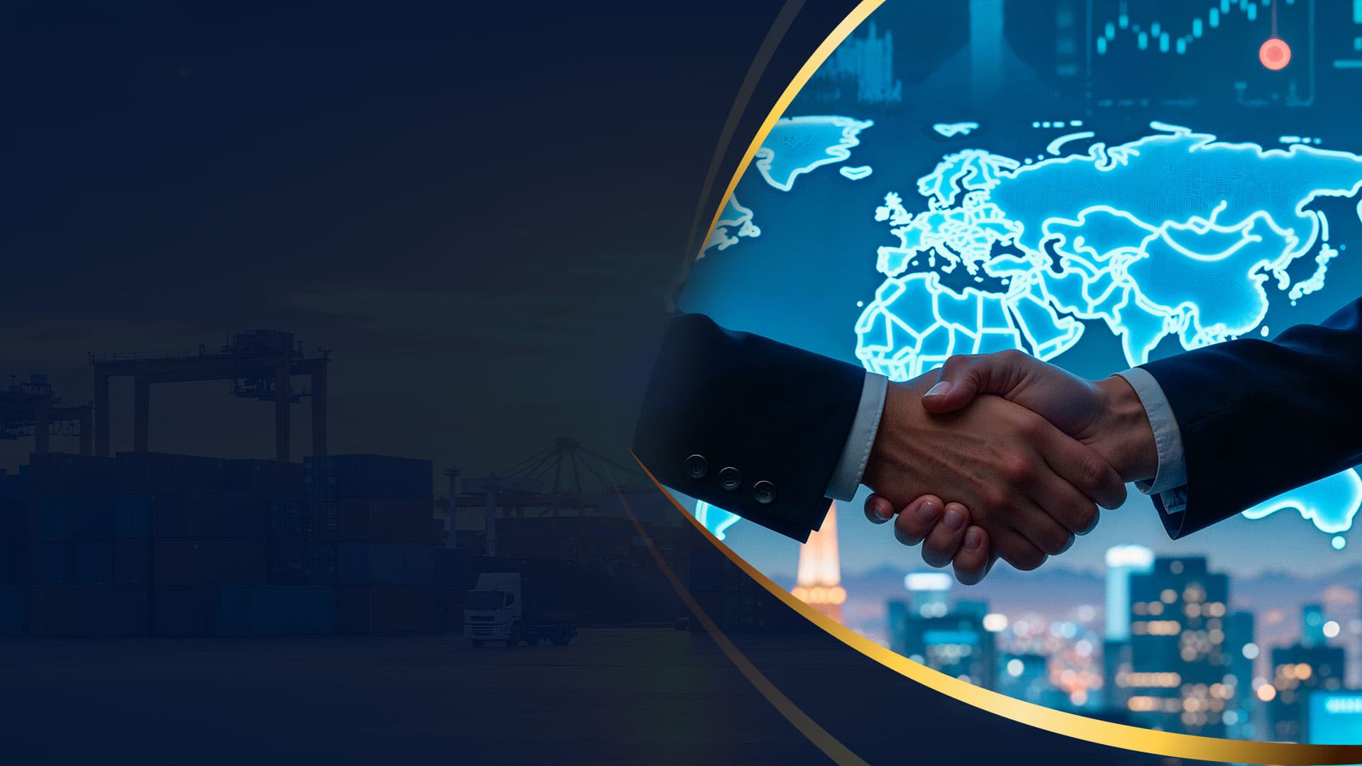 Global business partnership and handshake representing trust and collaboration